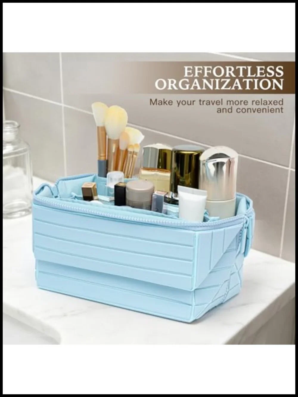 Large Capacity PU Leather Cosmetic Travel Makeup Bag with Adjustable Dividers